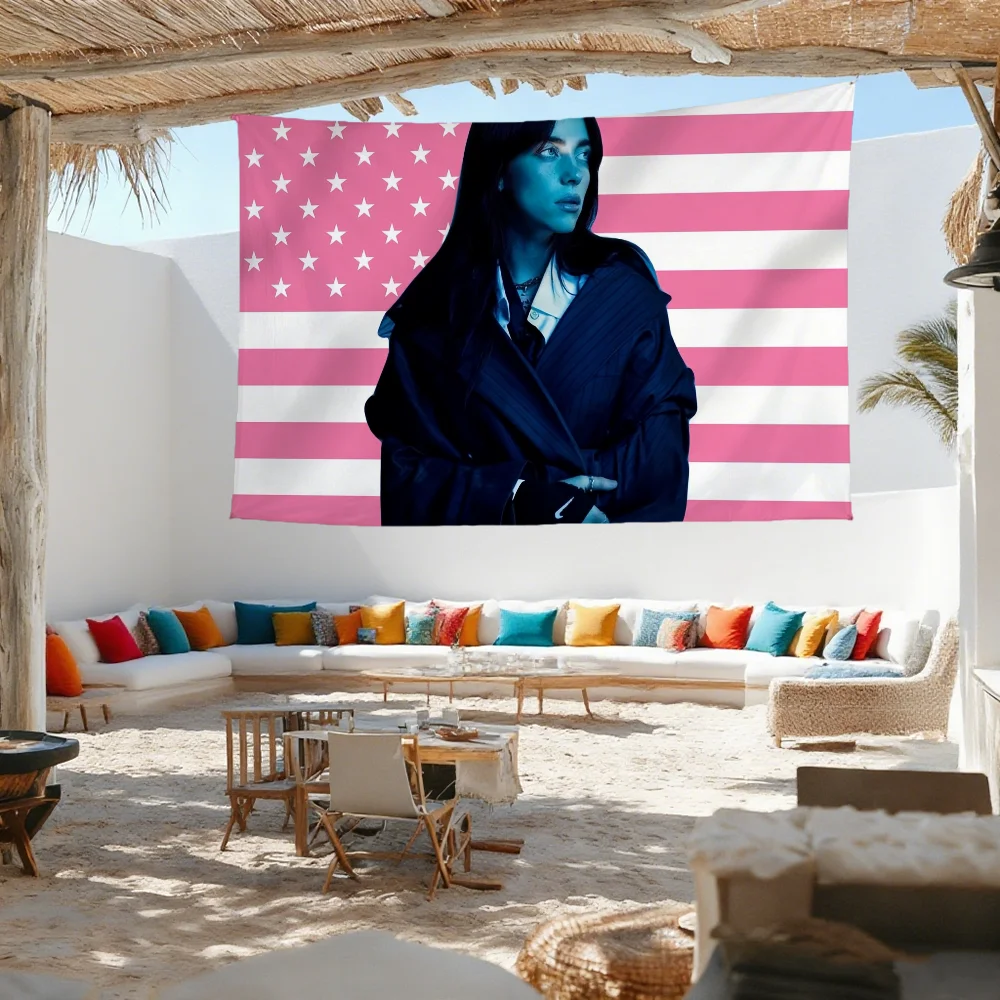 Singer B-Billie E-Eilish Flag Durable Outdoor Indoor Patio Festive Decoration Classic Design Pole Wall Room Banner
