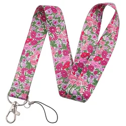 Beautiful Flowers Lanyards for Key Neck Strap For Card Badge Gym Keychain Key Holder DIY Hanging Rope Keycord Phone Accessories