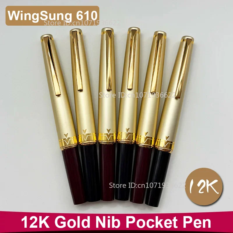 Limited WingSung /Junlai 610 Pocket Red/Black Fountain Pen 12K Gold Pen Nail EF/F/M Nib Business Writing Gift PK Pilot 95S