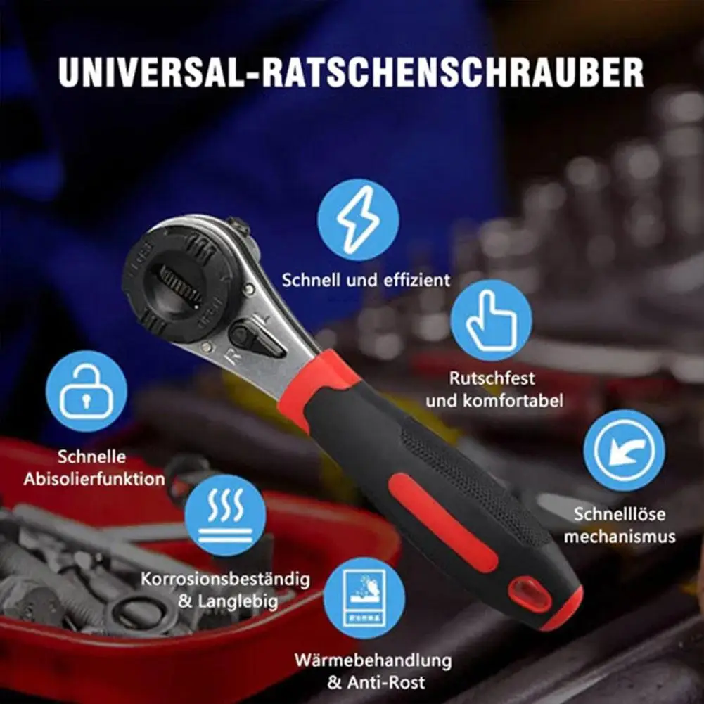 Adjustable 6-22mm Ratchet Wrench Molybdenum Steel Straight Handle Universal Ratchet Wrench Multi-function Tool