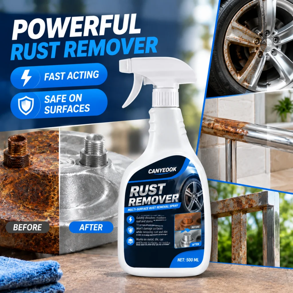 CANYEOOK Powerful Rust Remover Spray 500ml Fast Acting Multi-Surface Rust Stain Cleaner for Metal Tile Car Home No Residue