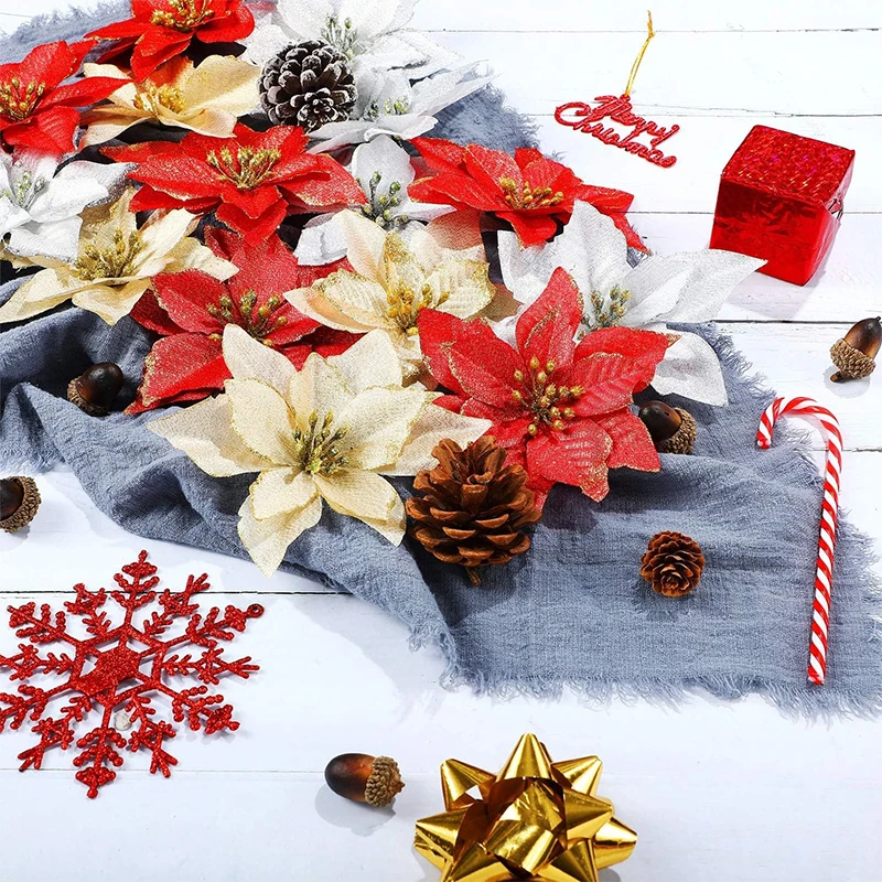 5/10Pcs Weihnachten Dekoration 13CM Künstliche Blumen Floral für Weihnachten Baum Ornament Neue Jahr Party Wohnkultur navidad Zubehör – Detail 4