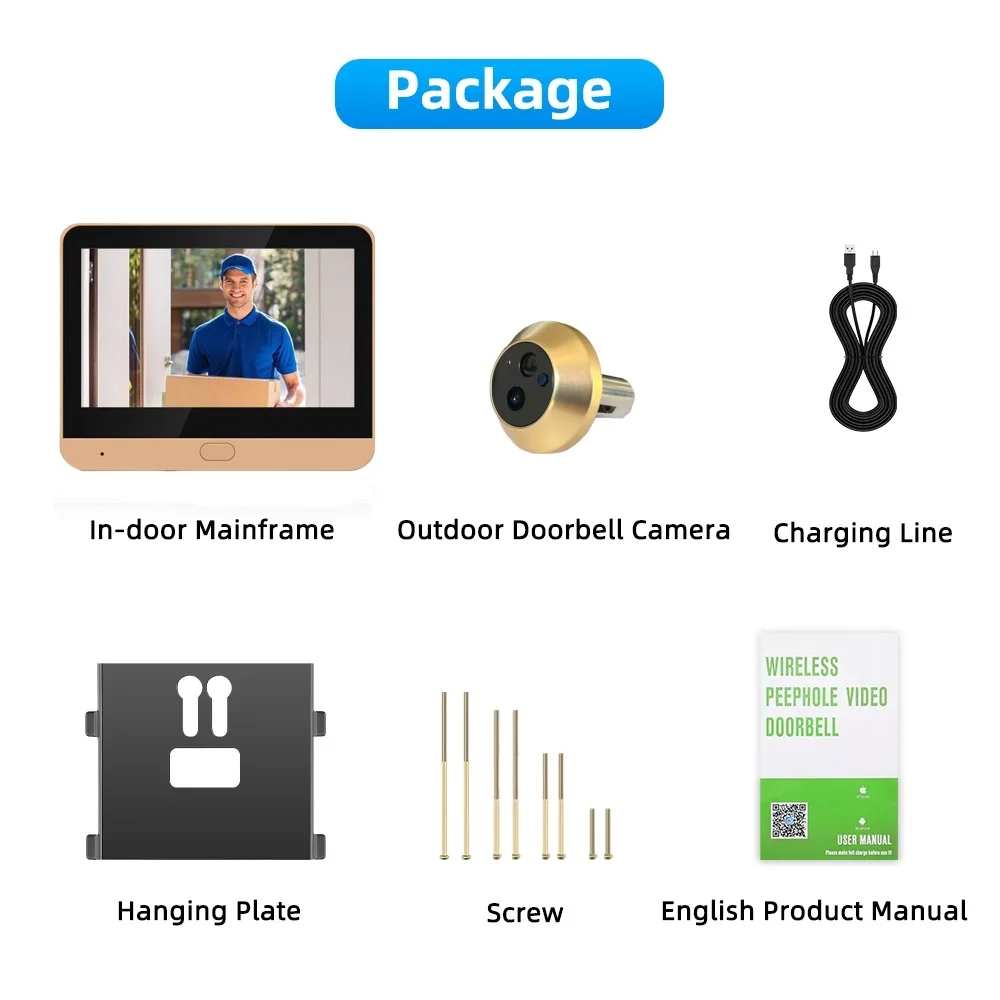 Tuya Smart Wireless Video Tür Kamera 2,4G Wifi 4,3 zoll Bildschirm 3MP PIR One-Way Audio Digital Guckloch für Home Security – Detail 9