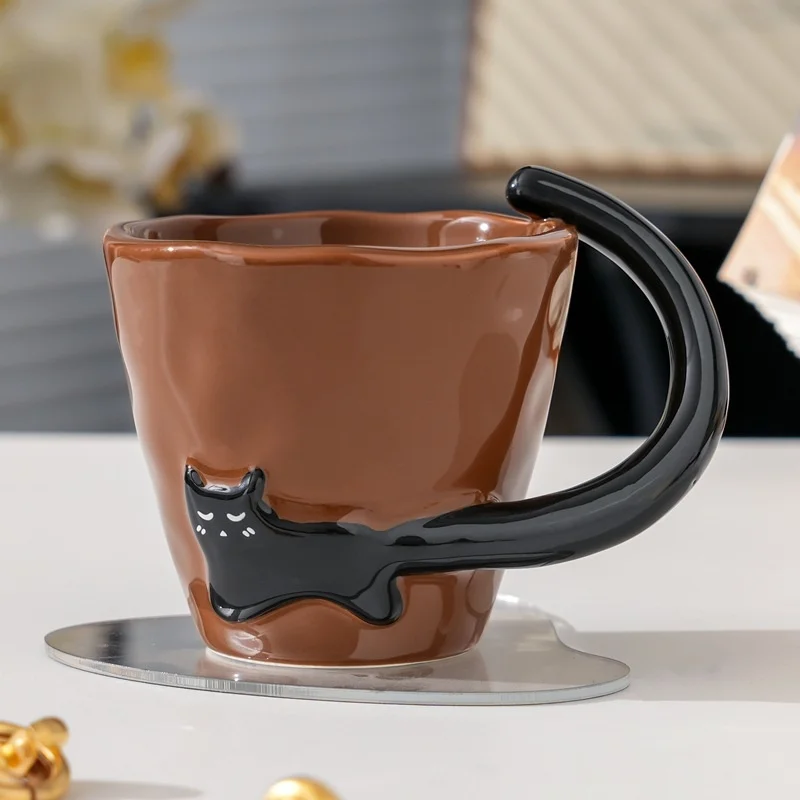 

Cat Ceramic Mug Minimal Cute Breakfast Coffee Cup High Aesthetic Ceramic Gift For Women Teens Home Office Desk Birthday Xmas