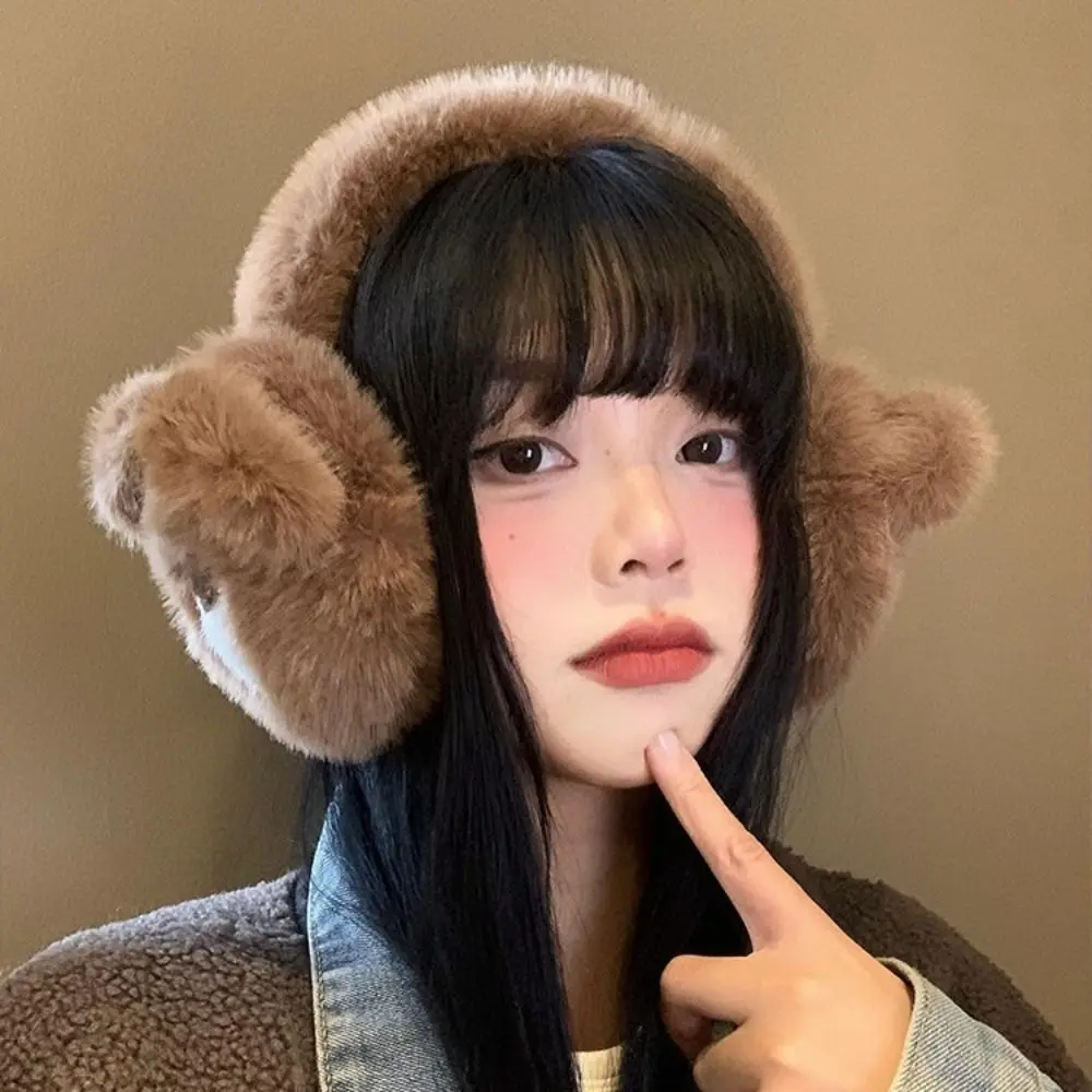 Nuevo Orejeras cálidas de invierno con diseño de oso de dibujos animados, calentador de orejas con protección contra el frío, orejeras cómodas plegables para exteriores