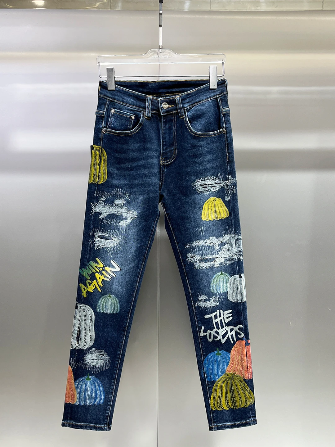 

Autumn Winter Faionable Printed Slim Fit Men's Jeans Cotton Polyester Blend Comfortable Stretchy Long Pants Sli Trendy