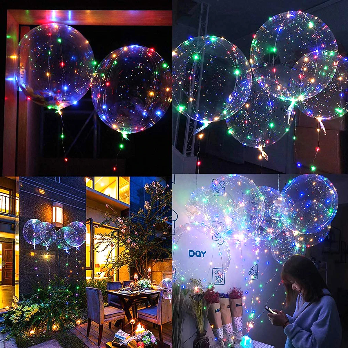 Palloncini Bobo luminosi a LED da 10 pezzi con stringa luminosa gonfiata Palloncino trasparente da 35-40 cm con luce calda o colorata per forniture per feste