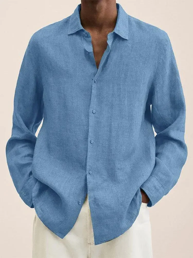 

larga de algodón para hombre, blusa transpirable informal de alta calidad, talla grande, Color sólido, gran oferta, Otoño, 2024