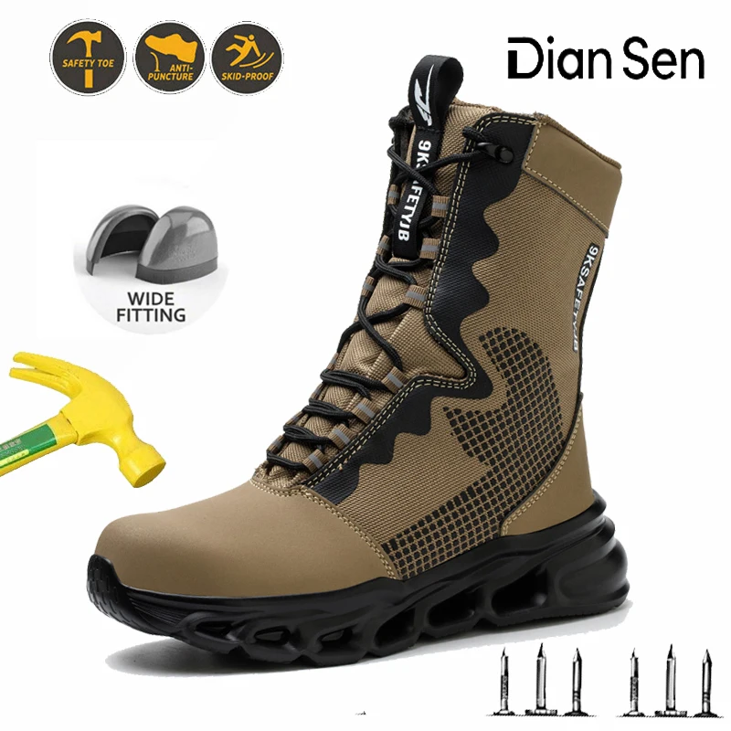 

Indestructible Men's Work Shoes Steel Toe High Top Safety Boots Anti-Puncture Protective Boots for Warehouse & Logistics Work