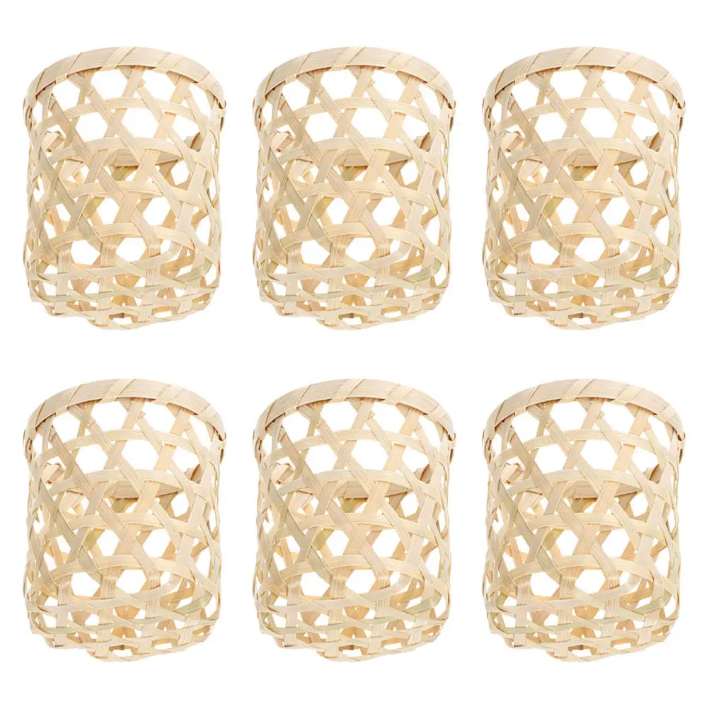 6Pcs Eco Friendly Bamboo Tealight Basket Holder Woven Candlestick Holder Decorative Table Decor Centerpiece Vintage Home view 2