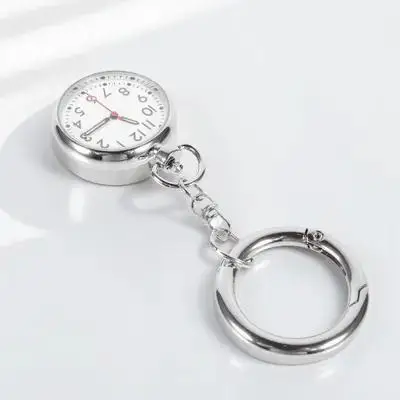 

Nurse Luminous Pocket Watch Silver Hanging Design Portable Quartz Movement Watch for Nurses Doctors Medical Staff Keychain
