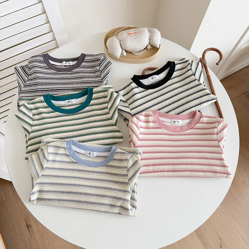 2-10T Striped T Shirt for Kid Boy Girl Autumn Winter Clothes Toddler Cotton Tee Top Long Sleeve Loose Tshirt Outfit