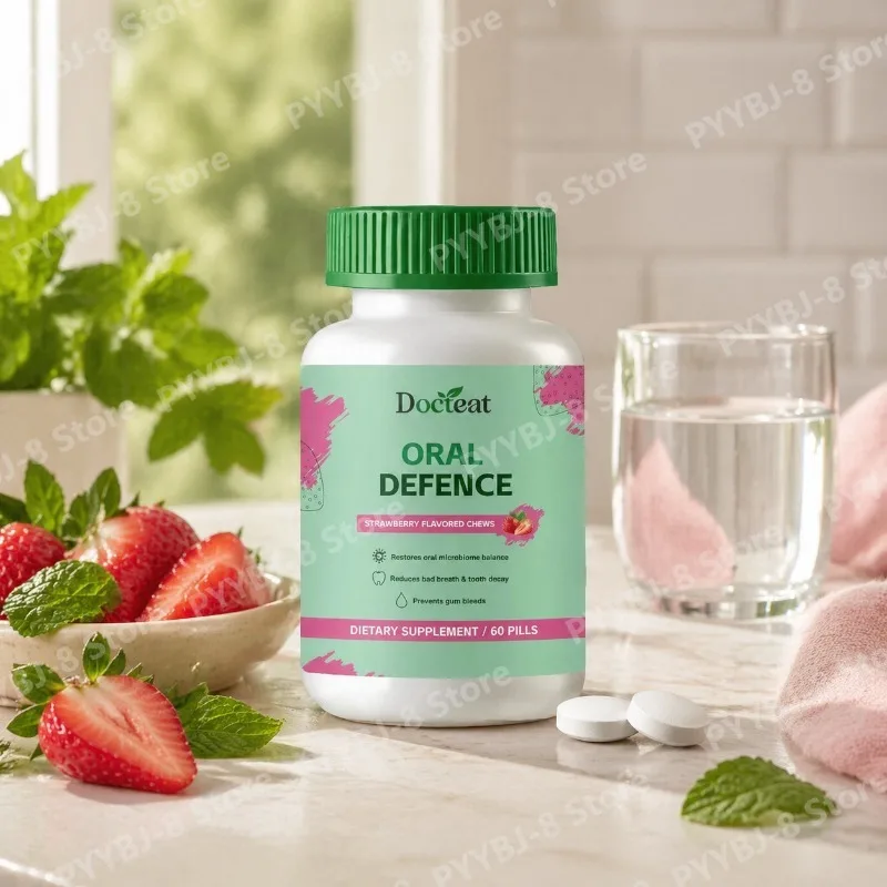 

Docteat Strawberry Flavor for Oral Microbiome Balance with Hydroxyapatite Xylitol & Probiotic Complex and Daily Cleaning 60Pills