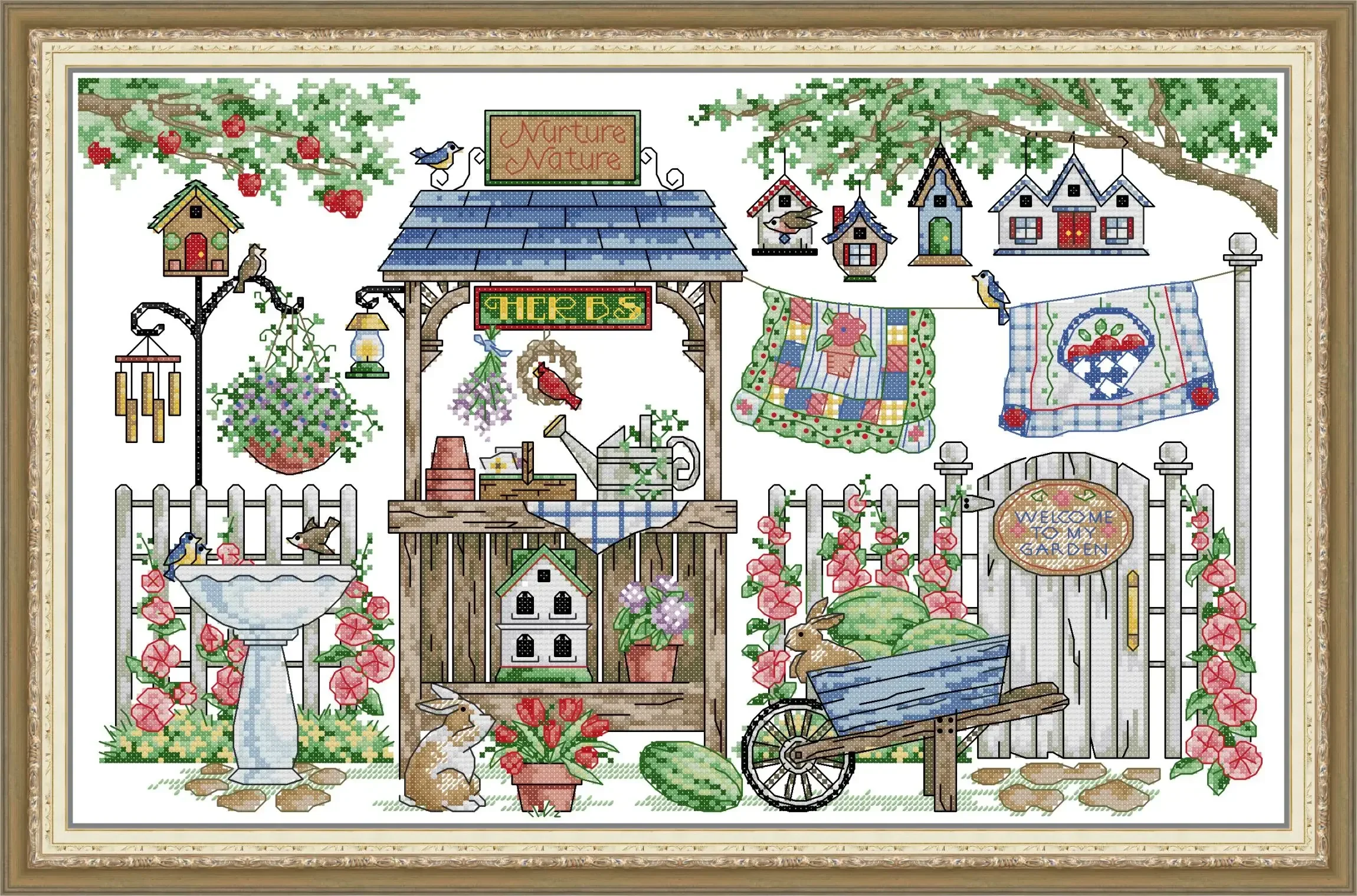 Joy Sunday Pre-printed Cross Stitch Kit DIY Easy Pattern Aida 14/11CT Stamped Fabric Embroidery Set-Enchanted Garden