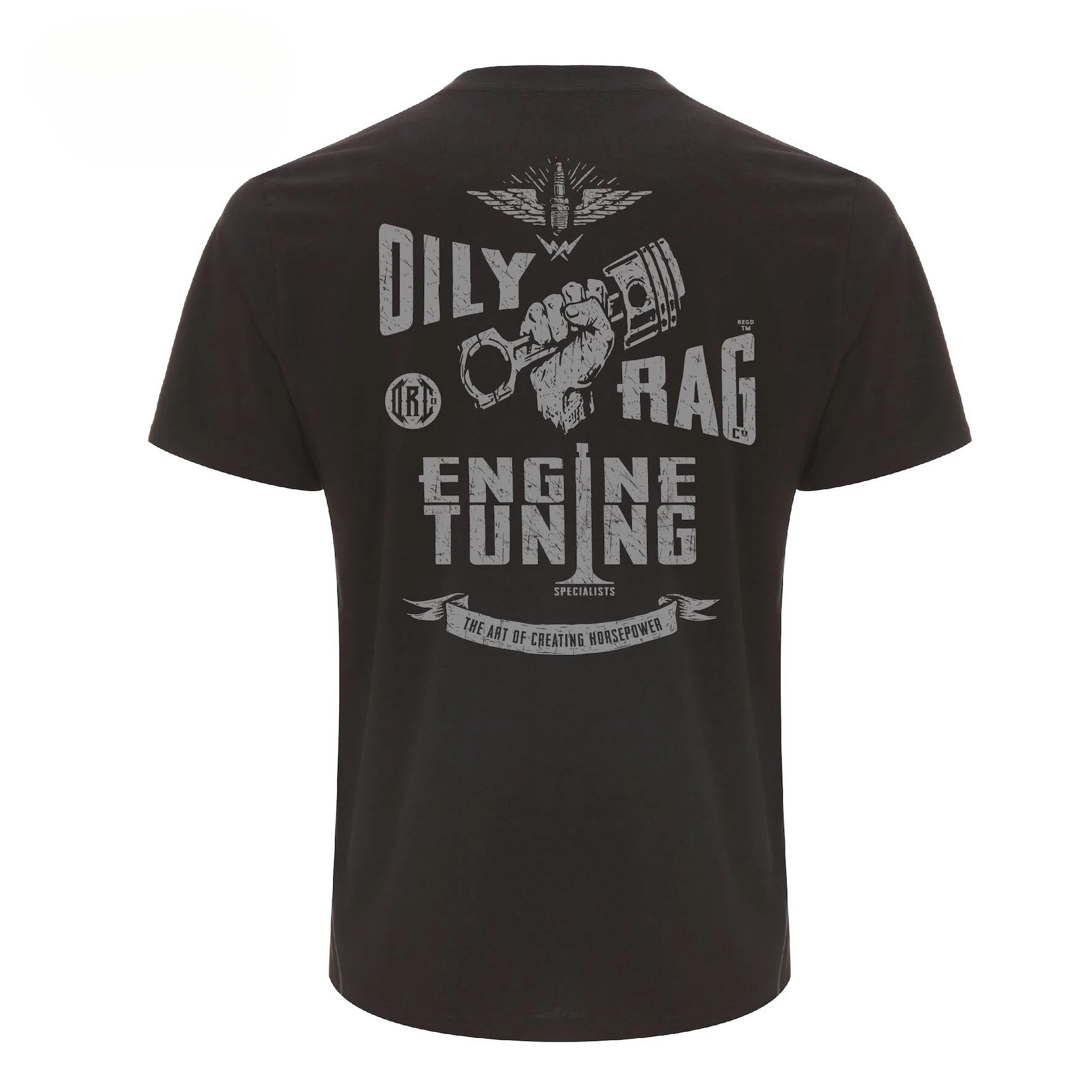 Grey Engine‑Tuning Fist‑&‑Piston Retro Motorcycle Graphic Tee Cotton Mens Womens T-Shirt Outdoor Casual Top