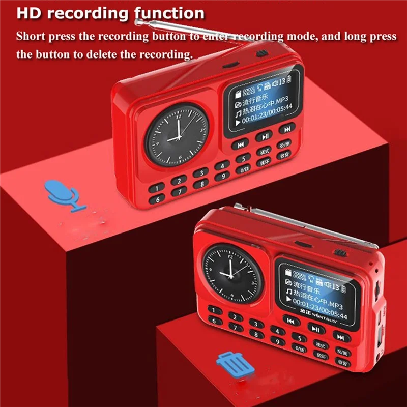 AAAEL-Recording Support Hifi Bluetooth Speaker FM Radio Portable Receiver Multifunctional Clock LED Lyrics Display