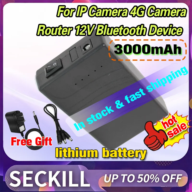 

12V 3000mAh DC Output Black Portable Rechargeable Lithium Ion Battery for IP Camera 4G Camera Router 12V Bluetooth Device