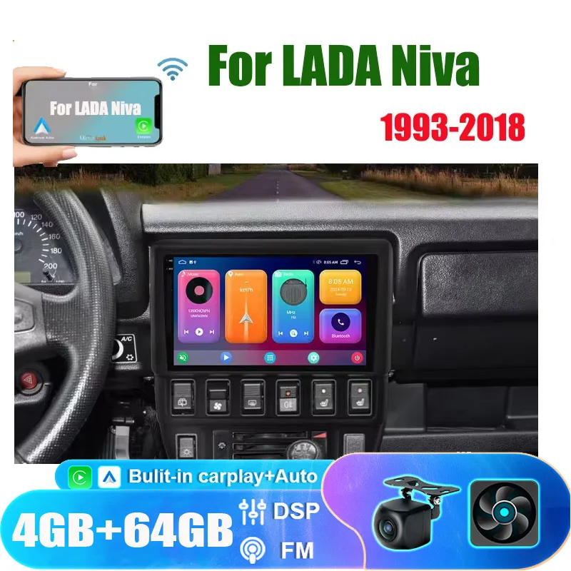 

9"4+64GB Android Car Radio For Lada Niva1993-2018 Multimedia Video Player Wireless Carplay Android Auto GPS Audio