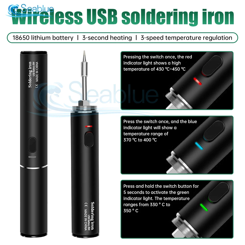 

Cordless Soldering Iron Tool Pen Portable USB 5V 8-10W Electric Powered Kit Rechargeable and Temperature Adjustment