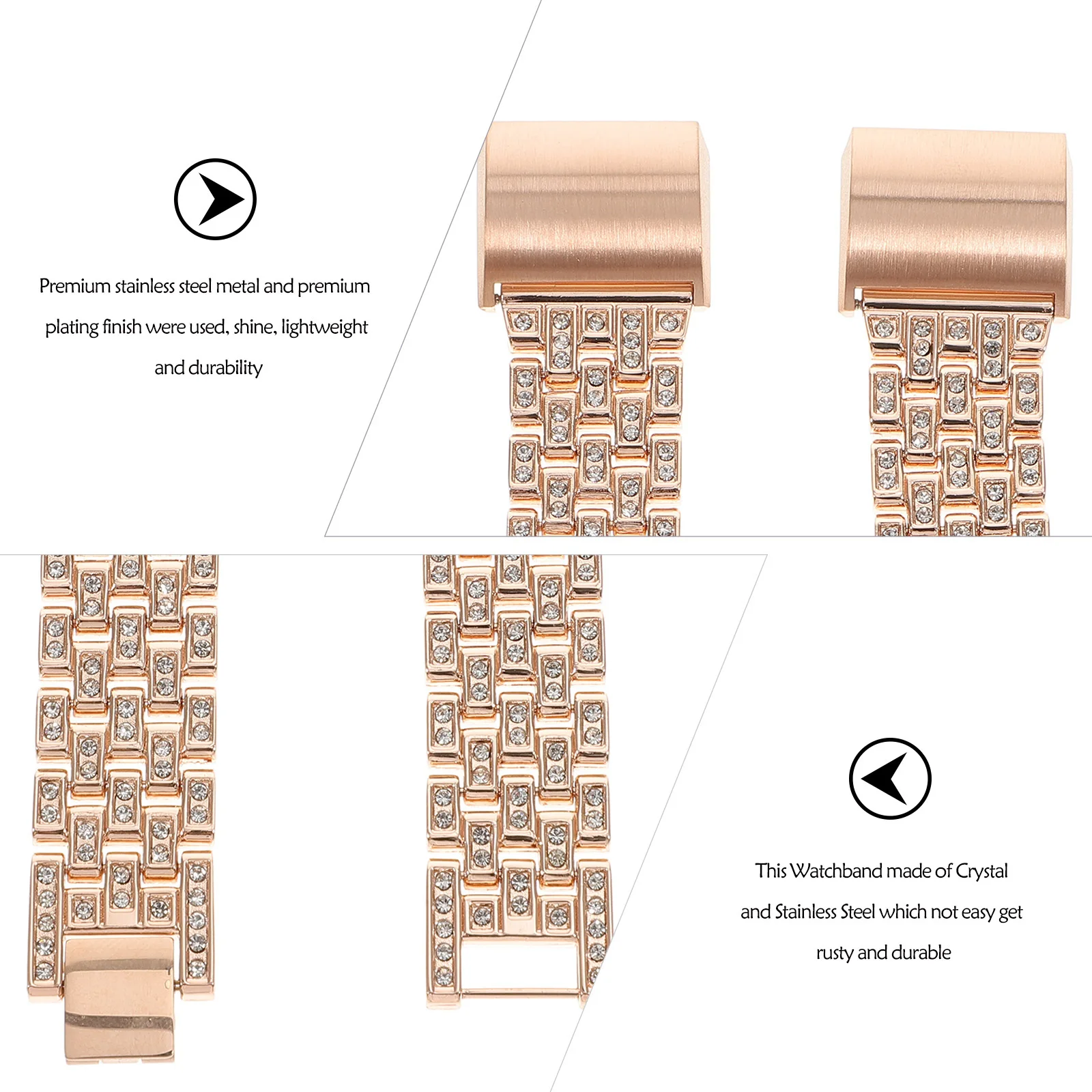 

Smart Accessory Metal Bands For Stainless Steel Crystal Adjustable Wristband Rose Gold Durable Secure Lock
