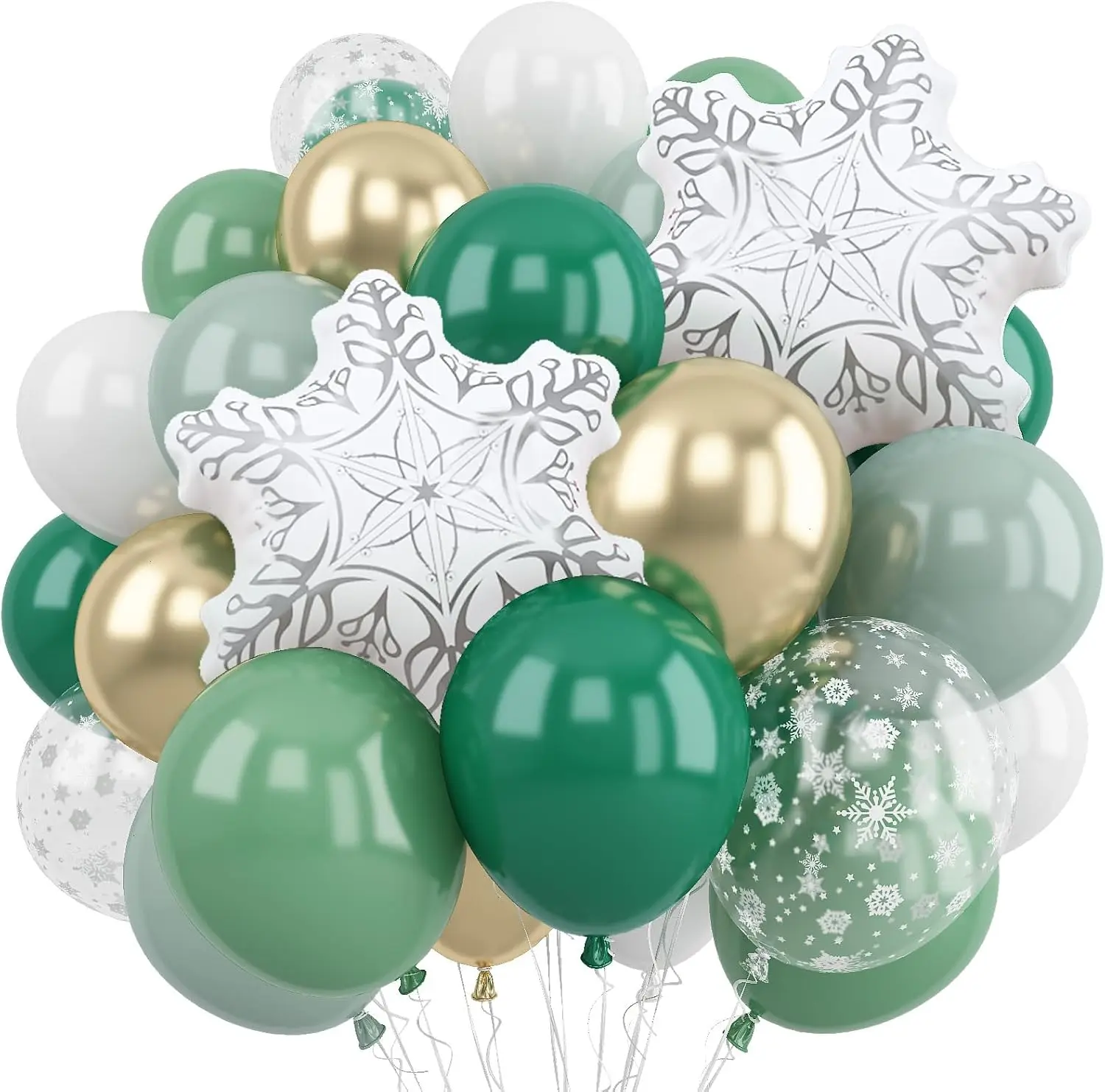 Winter Wonderland Balloon, Dark Sage Green Pastel Green White Metallic Gold Xmas Latex Balloons with Snowflake Foil Balloon for Christmas Winter Onederland Forest Birthday Baby Shower Decorations