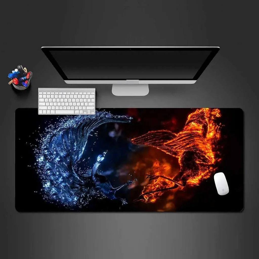 

Abstract Flame Water Bird Gaming Mouse Pad with Stitched Edges Non-Slip Rubber Mousepad for Wireless Mouse Laptop 900x400mm