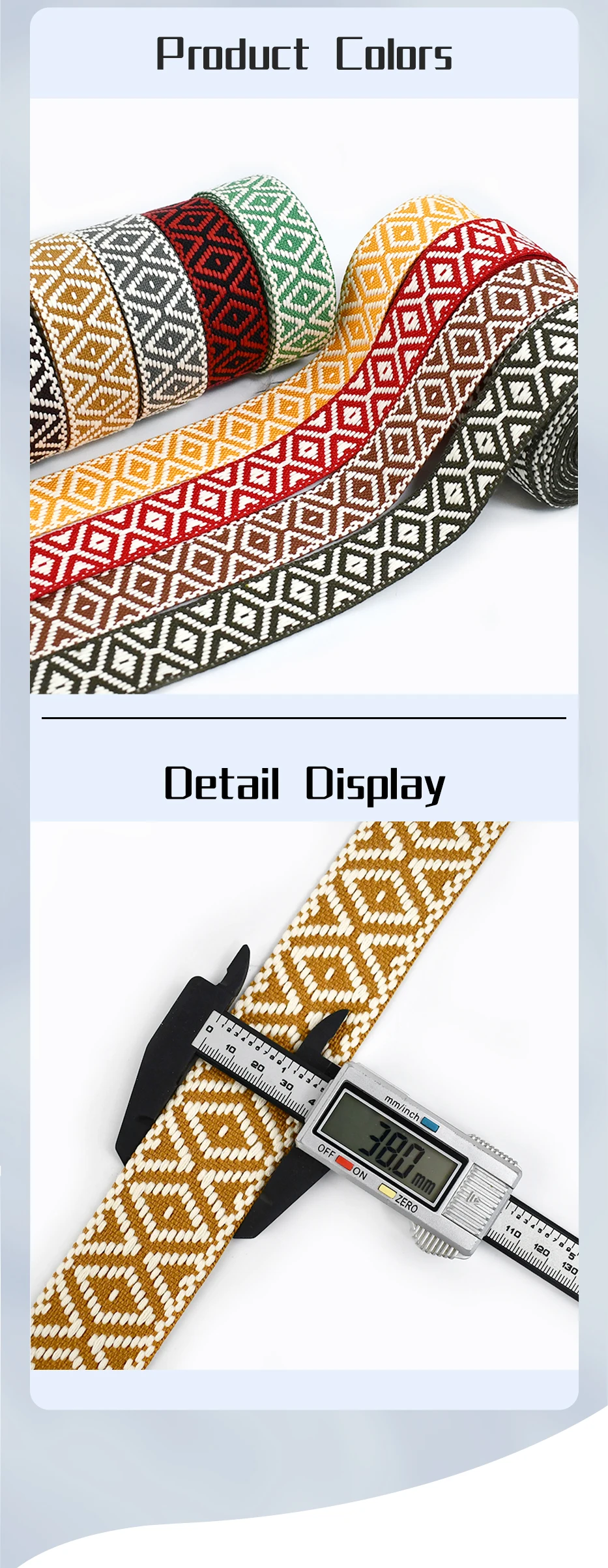 10/40 Meter 38 mm Jacquard-Gurtband, doppelseitig bedrucktes Band, Tasche, Schultergurt, Kleidung, Dekor, Band, DIY-Nähzubehör – Detail 3