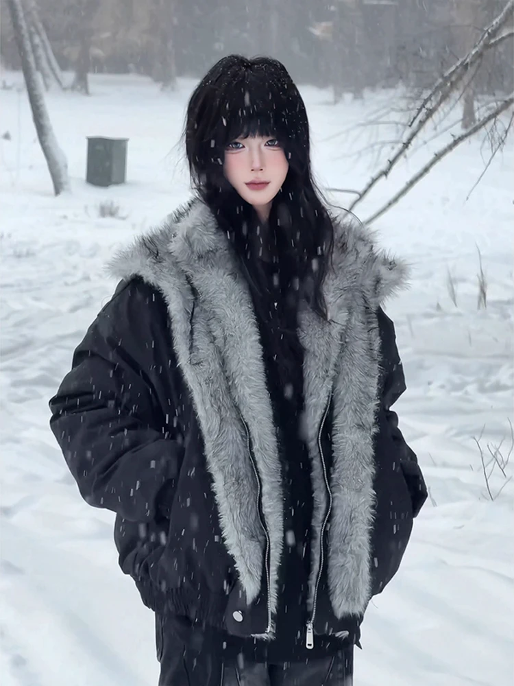 

Мужская зимняя куртка Wolf King Double Layer Fluffy в американском стиле, хлопковая, с эффектом двухслойности, для пар, повседневное пальто