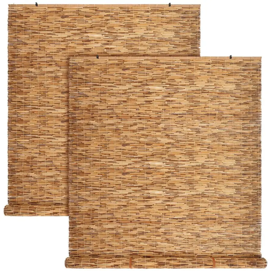 

2 Pcs Bamboo Shades Outdoor Reed Roll Up Blinds 48 W x 72 H Blackout Sunshade Cordless Bamboo Blinds for Home Porch, Patio amp W