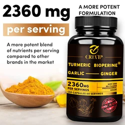 4-in-1 Supplement with Turmeric, Garlic, Ginger Root and Black Pepper - for Joint, Digestive and Immune Support