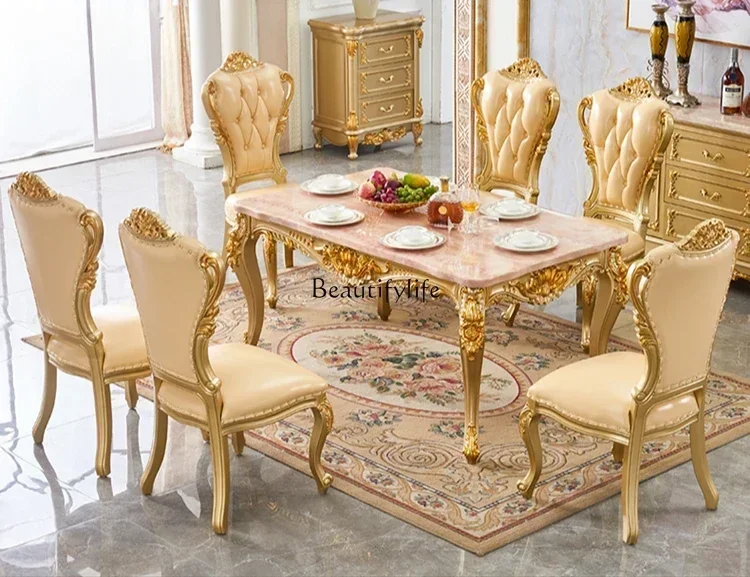 style  European marble square table American villa rectangular solid wood dining table ss 8617