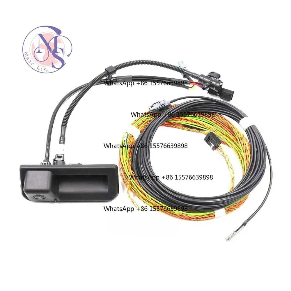 Trunk Handle Rear View Camera with Guidance Line & Wiring Harness, Fit for URUS Q5 Q8 A6 C8 Kodiaq Superb 3V Touareg Ateca