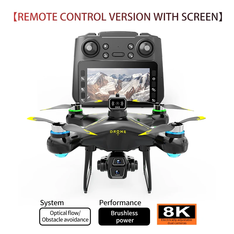 S112 Professional Drone 4 Sided Obstacle Avoidance 4.5 Inches Screen Controlled Drone with 8K dual cameras Aerial Camera Toys