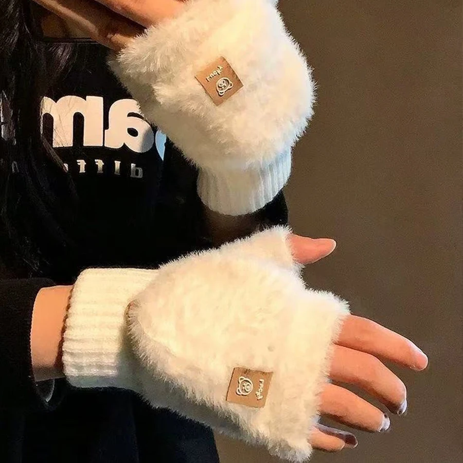 قفازات نسائية غامضة، قفازات تعمل باللمس، صوف محبوك ناعم، قفازات شتوية دافئة ومريحة ولطيفة