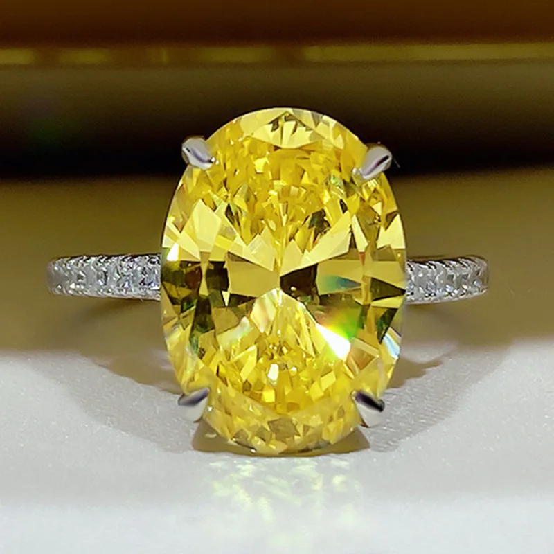 خاتم ألماس من الفضة الإسترليني عيار 925 بيضاوي 4 قيراط للنساء - خواتم مجوهرات الزفاف المتلألئة والخطوبة وحجر كبير