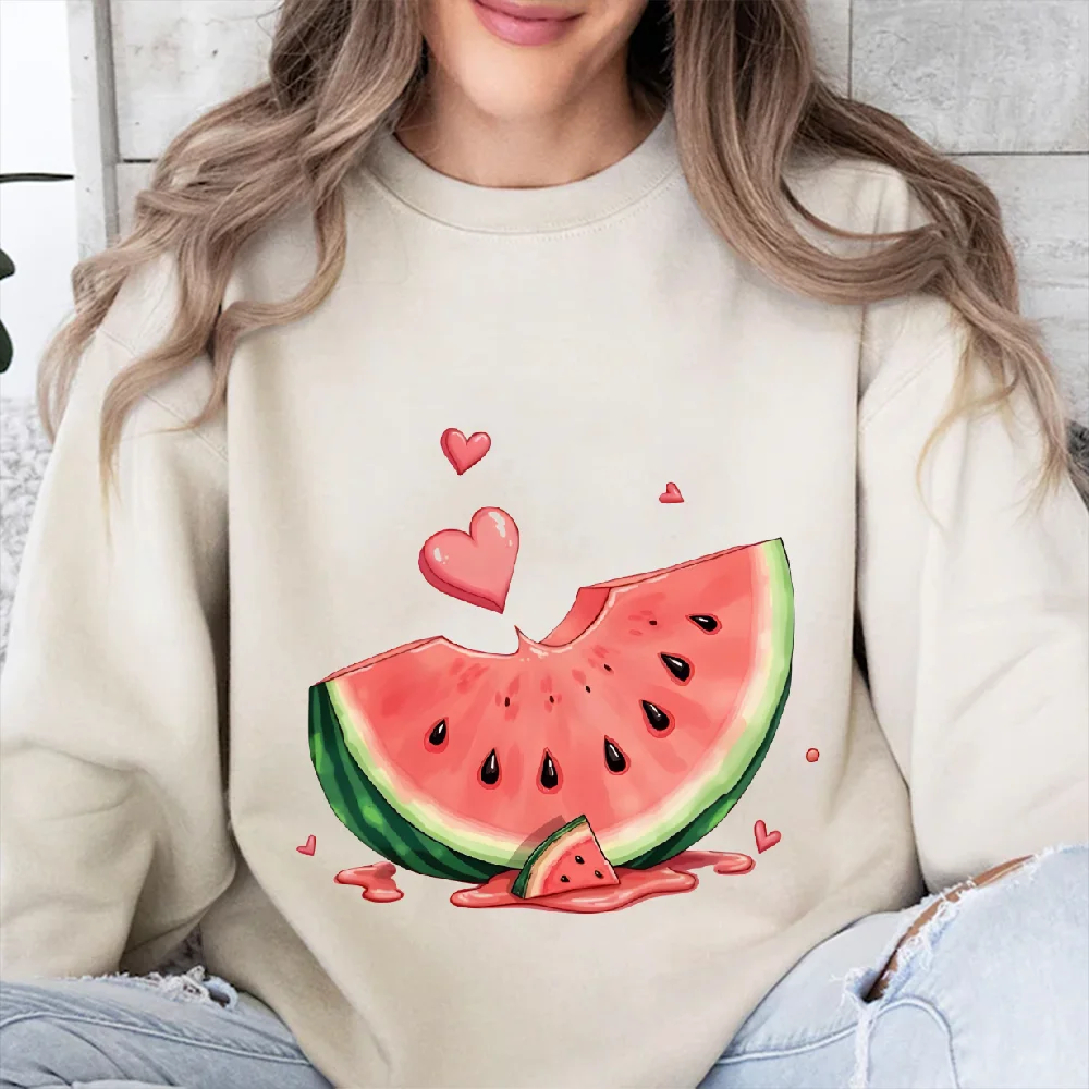 

Watermelon Slice Sweatshirt Hearts Juicy Fruit Y2k Print Clothes Summer Graphic Casual Wear Trendy Design Fun Style Sweatshirt