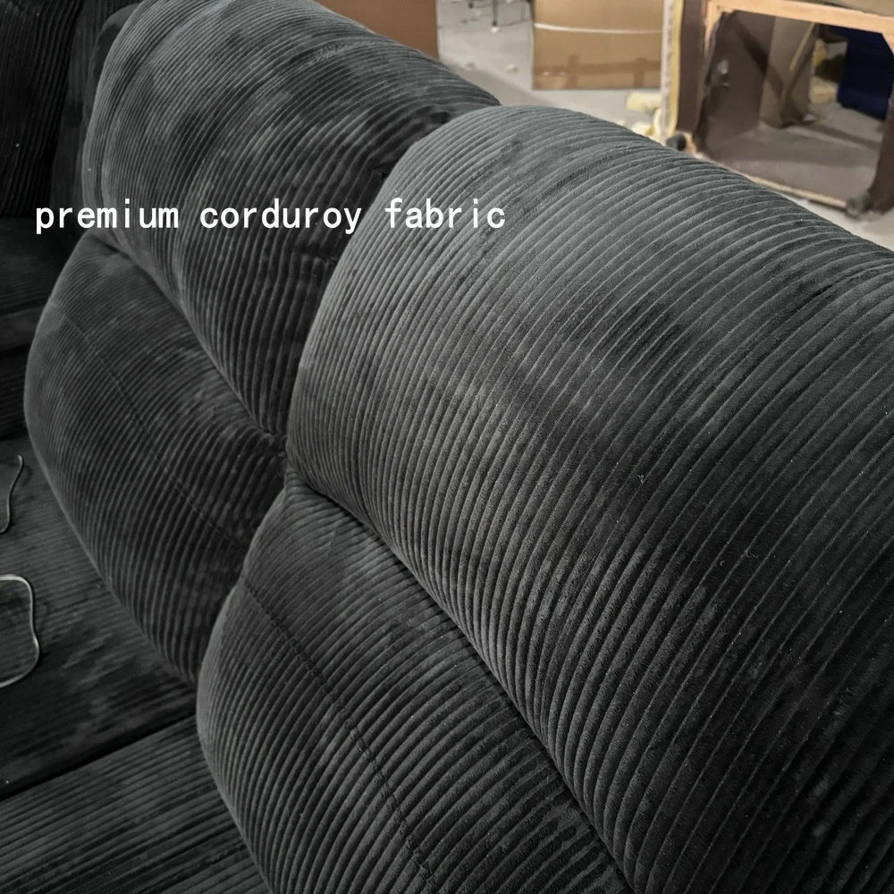 # Modern Black Corduroy Couch Power Electric Motion Recliner L Shape Fabric Promotion Sofa Set For Living Room
