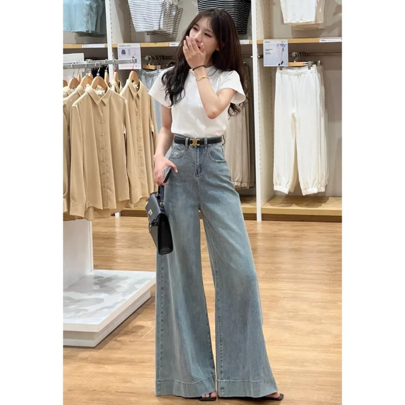 Spring Hit Versatile Loose and Slim High Waist Wide-leg Jeans for Women with Big Trousers Draped Floor Trousers