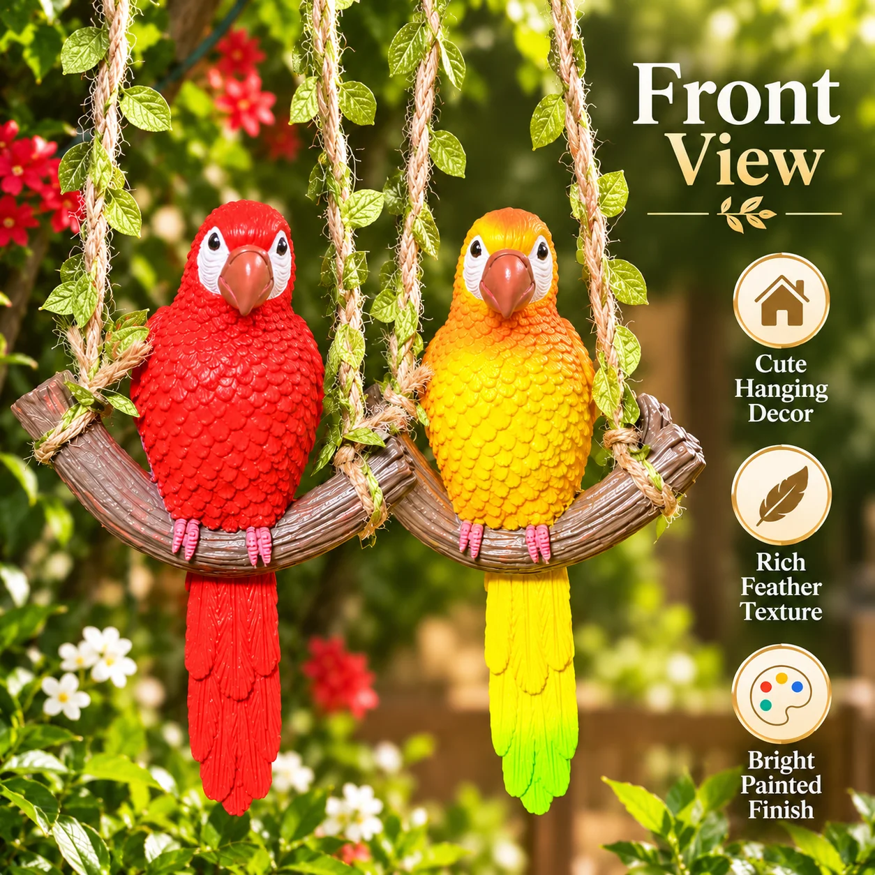 Resin Parrot Swing Hanging Ornament, Simulation Bird Figurine, Garden Tree Hanging Decor, Patio Yard Animal Pendant Gift