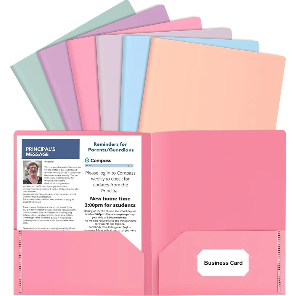 5pcs Two Pocket Folder School Student Homework Paper Organizer A4 Document Holder with Name Label Slot Classroom File Storage