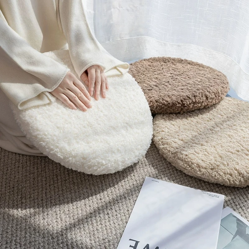 Round solid color seat cushion thickened plush chair bay window fart pad memory cotton