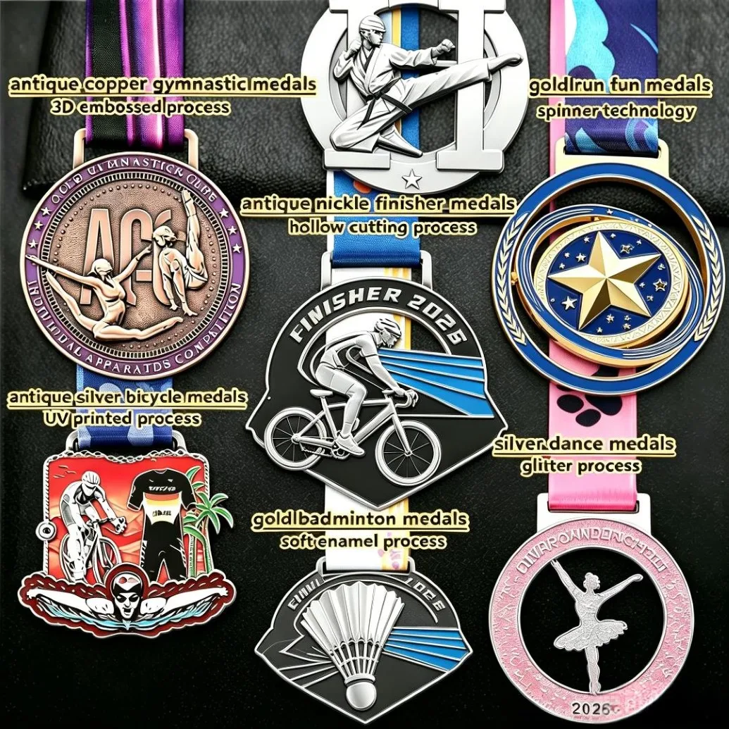 Custom Metal Medal Free Design 3D Embossed Hollow Enamel Antique Silver Hiking Cycling Trophy Event