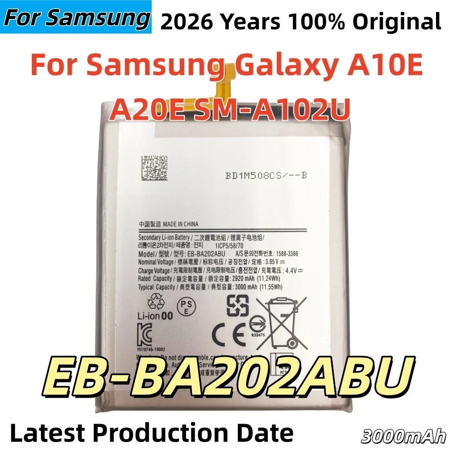 Latest Production Date EB-BA202ABU Battery For SAMSUNG GALAXY A20E/SM-A202K/A10E/SM-A102U Replacement Batteria+Free Tools