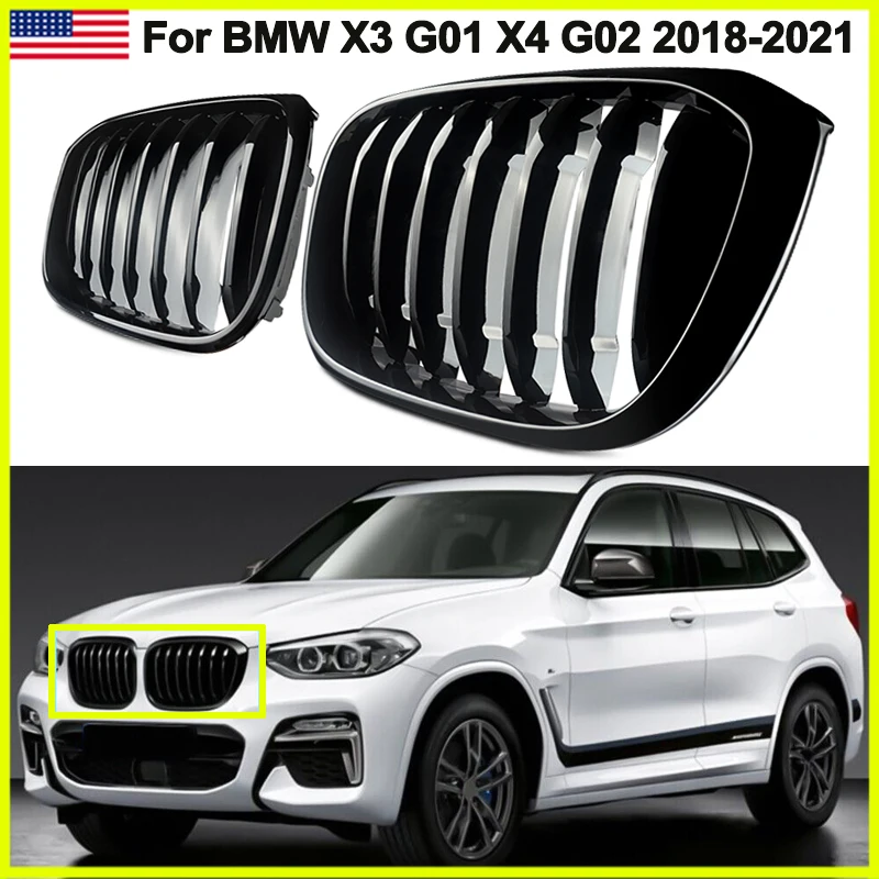 

Gloss Black Car Grille Grid For Bmw X3 G01 X4 G02 2018 2019 2020 2021 Front Kidney Grilles Single Slats Racing Grills Auto Parts
