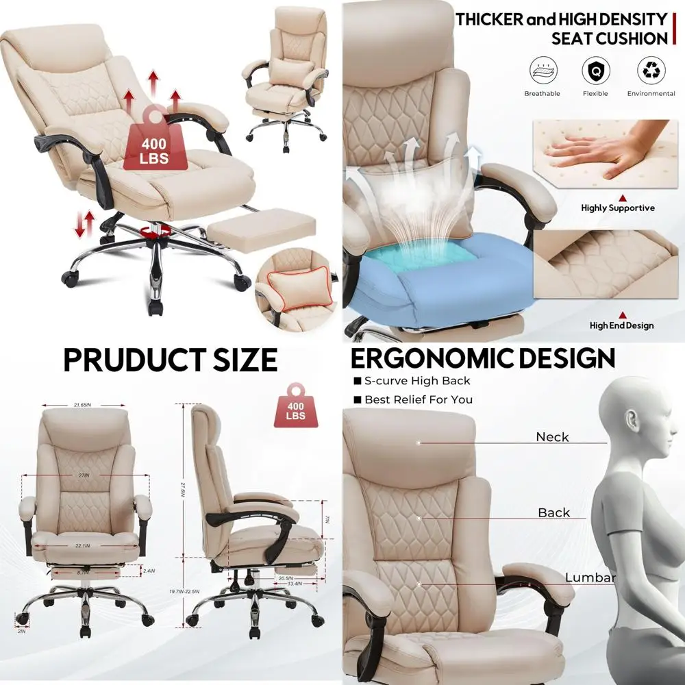 Офисное кресло с откидной спинкой на 400 фунтов и подставкой для ног, большое и высокое эргономичное офисное кресло с, стульями для домашнего офиса для тяжелых условий эксплуатации