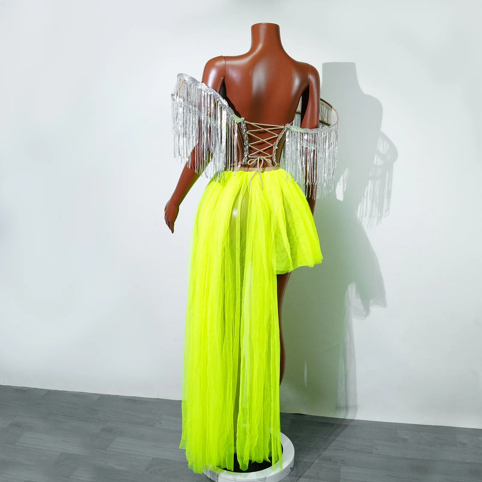 Vestido de dos piezas con lentejuelas y escote en V profundo para mujer, disfraz de Cabaret, conjunto de falda y vestido largo sin espalda para fiesta de cumpleaños, escenario de Drag Queen