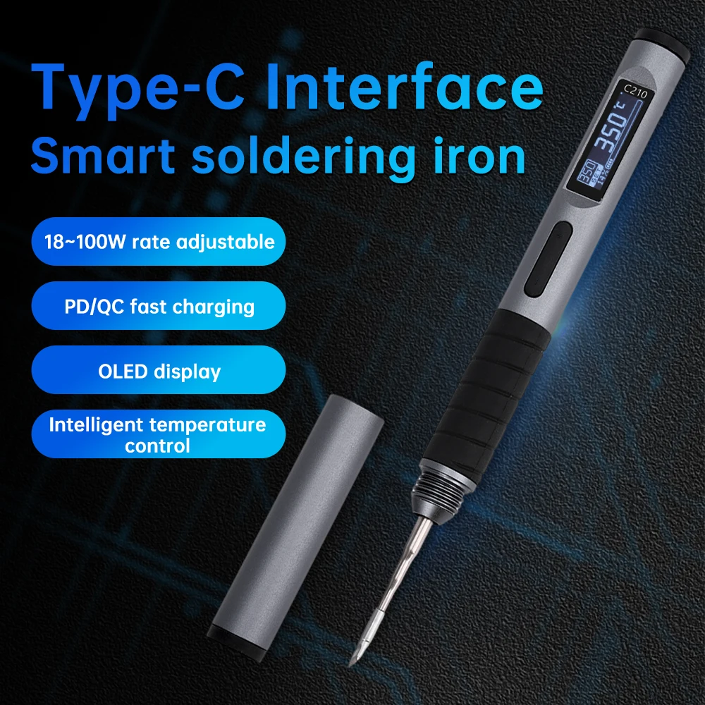 

18-100W Power Adjustable Soldering Iron 9-20V Portable Soldering Iron 80-450℃ Type-C Intelligent Digital Display Soldering Iron