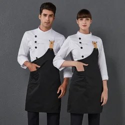 Unisex Restaurante Cozinha Jaqueta, Homens e Mulheres Chef Uniforme, Mulheres Trabalho Desgaste Traje, Camisa Longa, Roupas de Cozinheiro, Avental