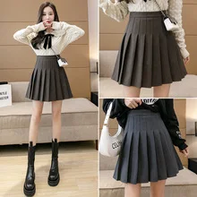 Polyester Women's Pleated Short Skirt High Waist Slimming Effect A-line Skirt Faldas Mujer