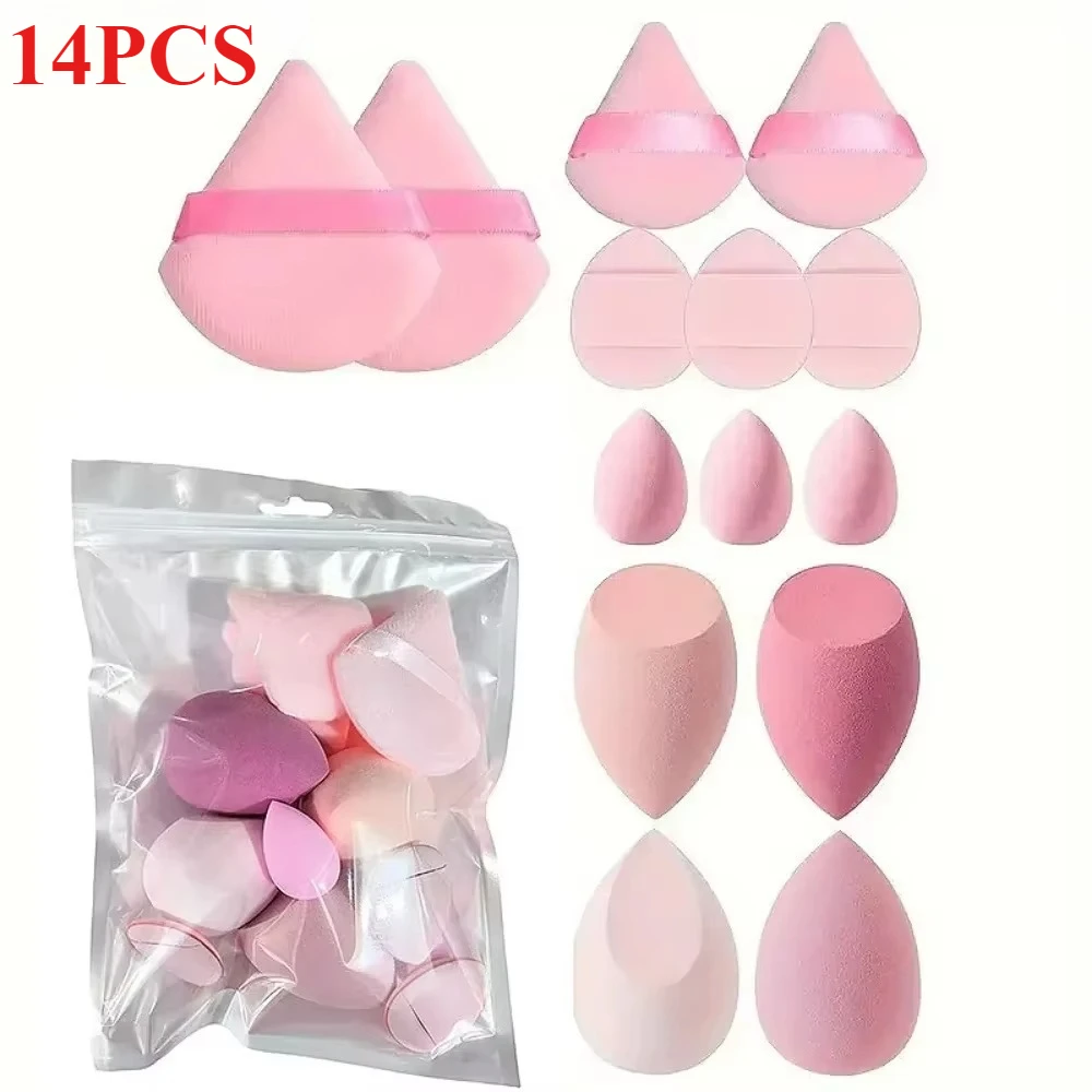 14 pçs conjunto de esponja de maquiagem profissional pó puff para fundação mistura ferramentas cosméticas acessórios de beleza esponja macia